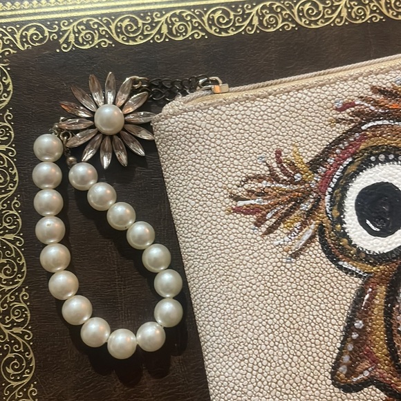 Hand Painted Upcycled Owl Detachable Custom Bracelet Wristlet - Picture 3 of 9